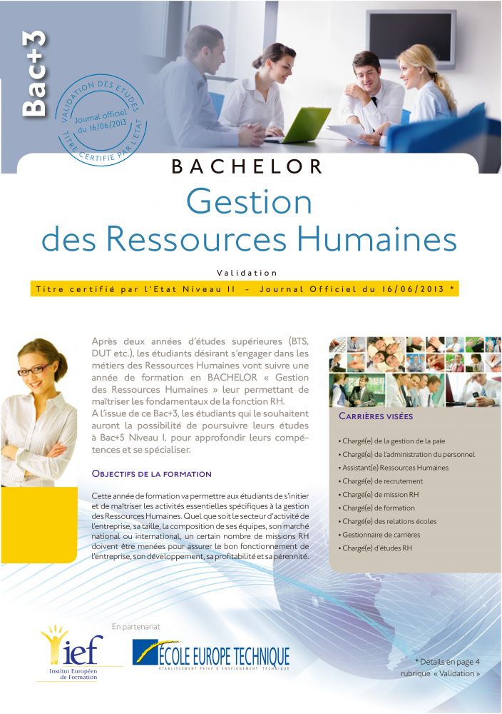 Programme Bac+3 niveau Licence Professionnelle Ressources Humaines - IEF Strasbourg