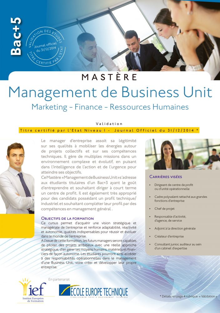 ModaliProgramme Bac+5 niveau Master Management - IEF Strasbourg