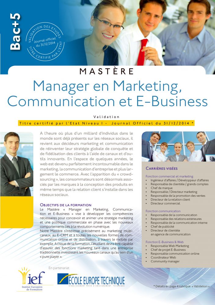 Programme Bac+5 niveau Master Marketing Communication - IEF Strasbourg
