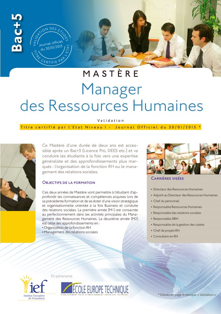 Programme Bac+5 niveau Master Ressources Humaines - IEF Strasbourgbourg